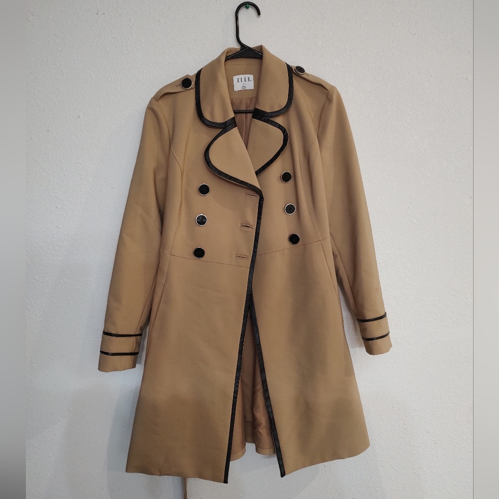 ELLE FAUX LEATHER TRIM TRENCH COAT